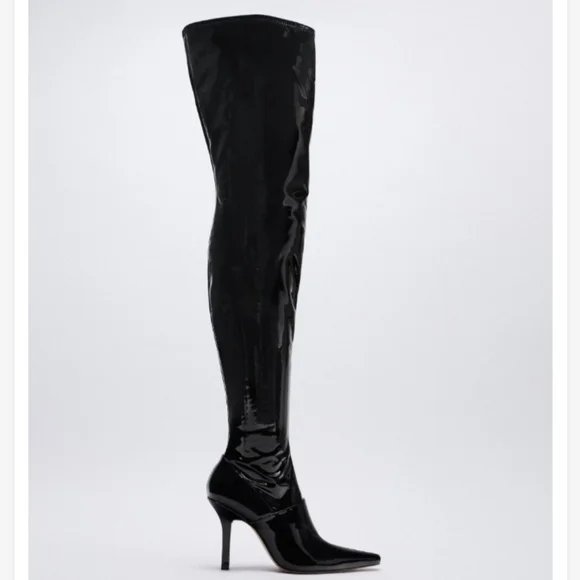 ZARA high heeled thigh high boots sz 6.5￼.  Black boots, heels, Desiger Boots. - Picture 2 of 9